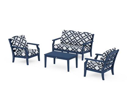 Draper James™ by  POLYWOOD® Savannah 4-Piece Deep Seating Set with Loveseat in Navy / Trellis Marine Indigo