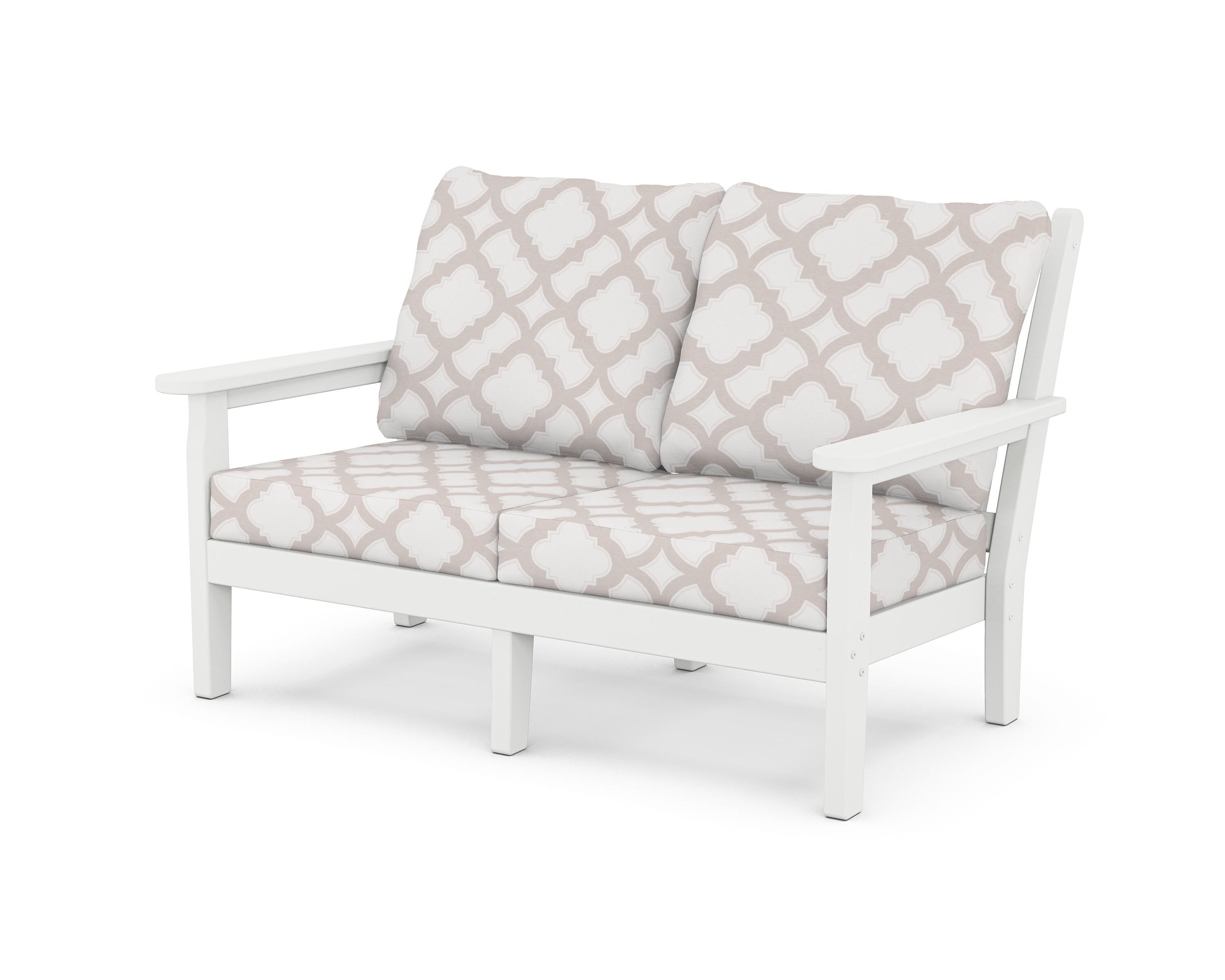 POLYWOOD® Chippendale Deep Seating Loveseat in White / Trellis Dune Burlap