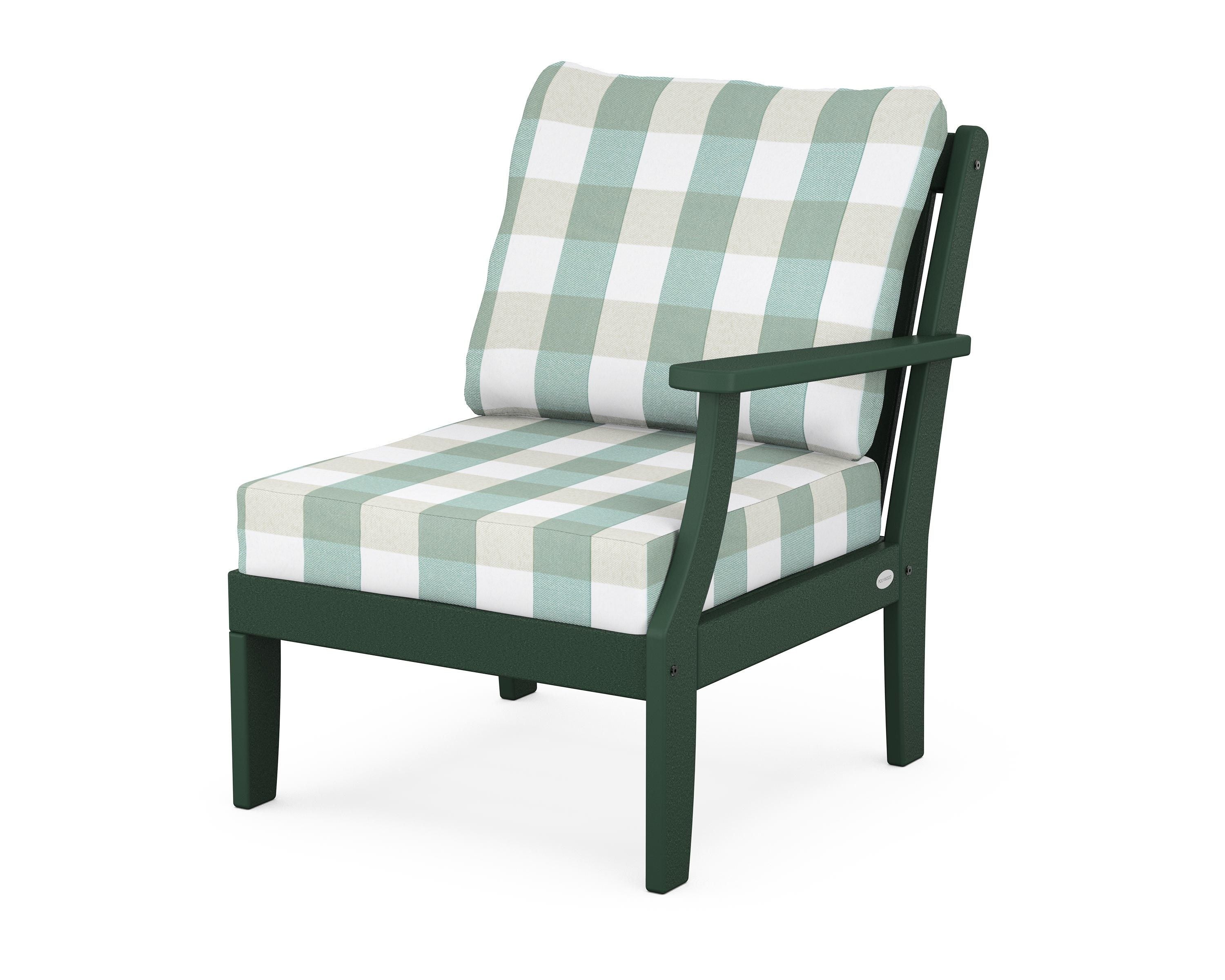 POLYWOOD® Braxton Modular Right Arm Chair in Green / Buffalo Plaid Glacier Spa