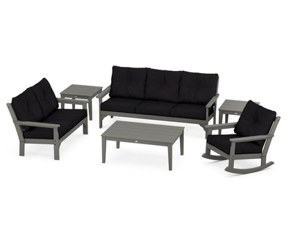 POLYWOOD® Vineyard 6-Piece Deep Seating Set in Slate Grey / Midnight Linen