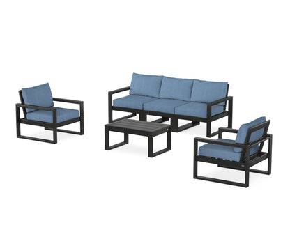 POLYWOOD® EDGE Sectional 4-Piece Deep Seating Set with Sofa in Black / Sky Blue