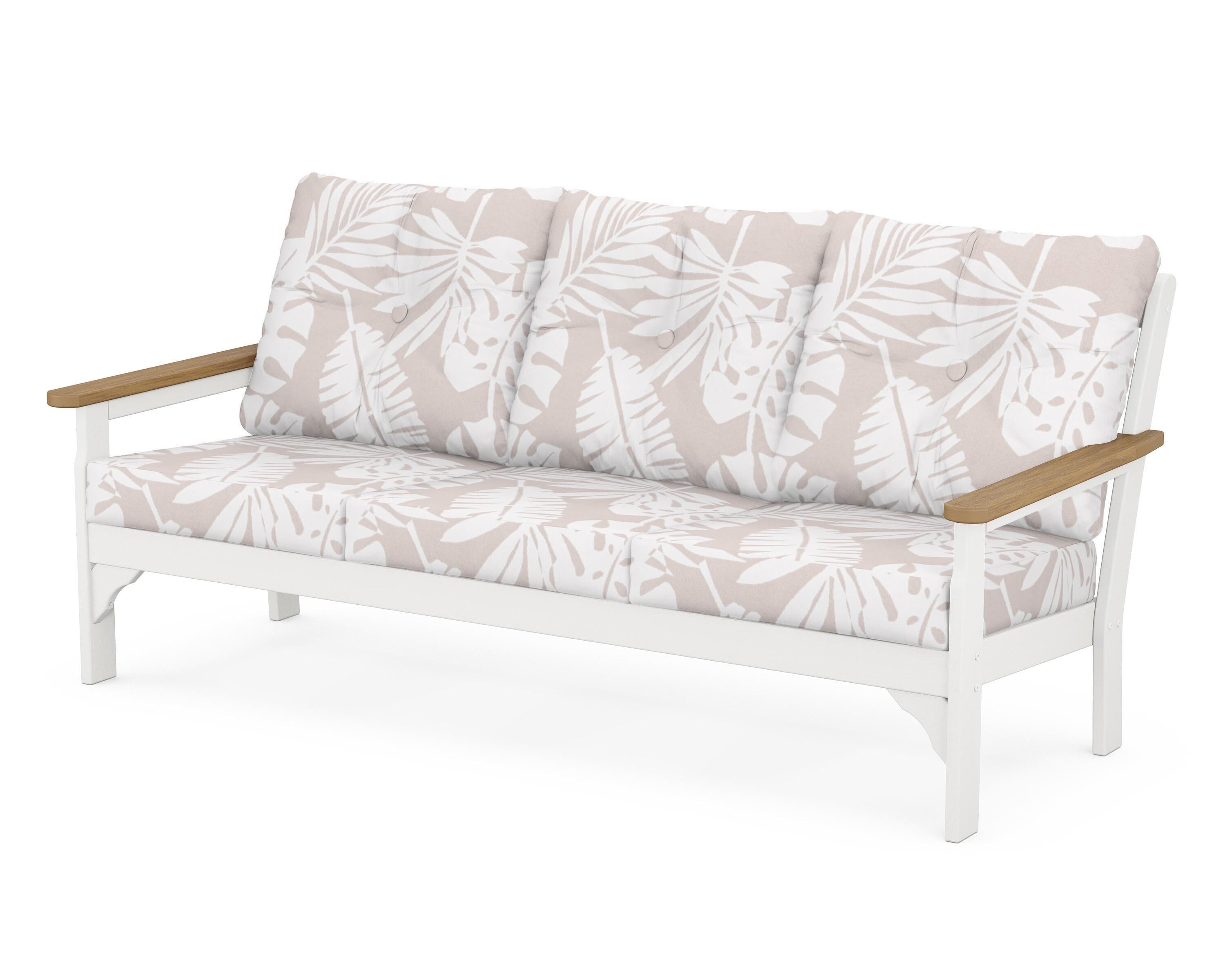 POLYWOOD® Vineyard Deep Seating Sofa in White / Natural / Leaf Dune Burlap