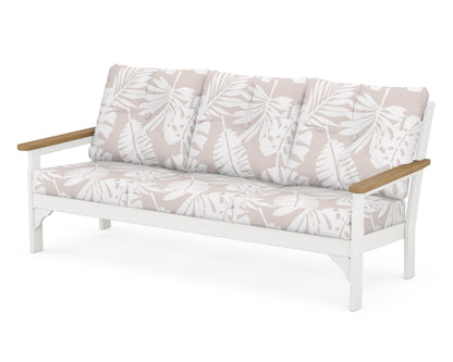 POLYWOOD® Vineyard Deep Seating Sofa in White / Natural / Leaf Dune Burlap