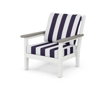 POLYWOOD® Chippendale Deep Seating Chair in White / Driftwood / Cabana Stripe Navy