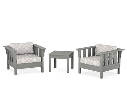 Martha Stewart by POLYWOOD® Acadia 3-Piece Deep Seating Set in Slate Grey / Trellis Dune Burlap