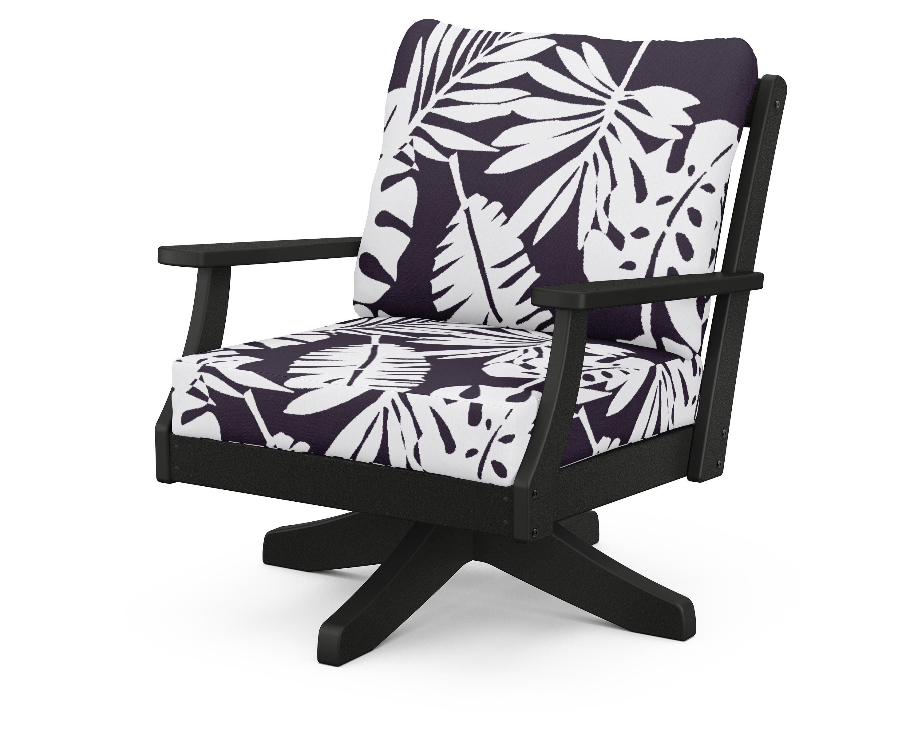 POLYWOOD® Braxton Deep Seating Swivel Chair in Black / Leaf Navy