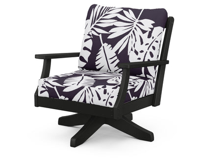 POLYWOOD® Braxton Deep Seating Swivel Chair in Black / Leaf Navy