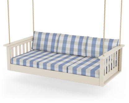 POLYWOOD® Vineyard Daybed Swing in Sand / Buffalo Plaid Sky Blue