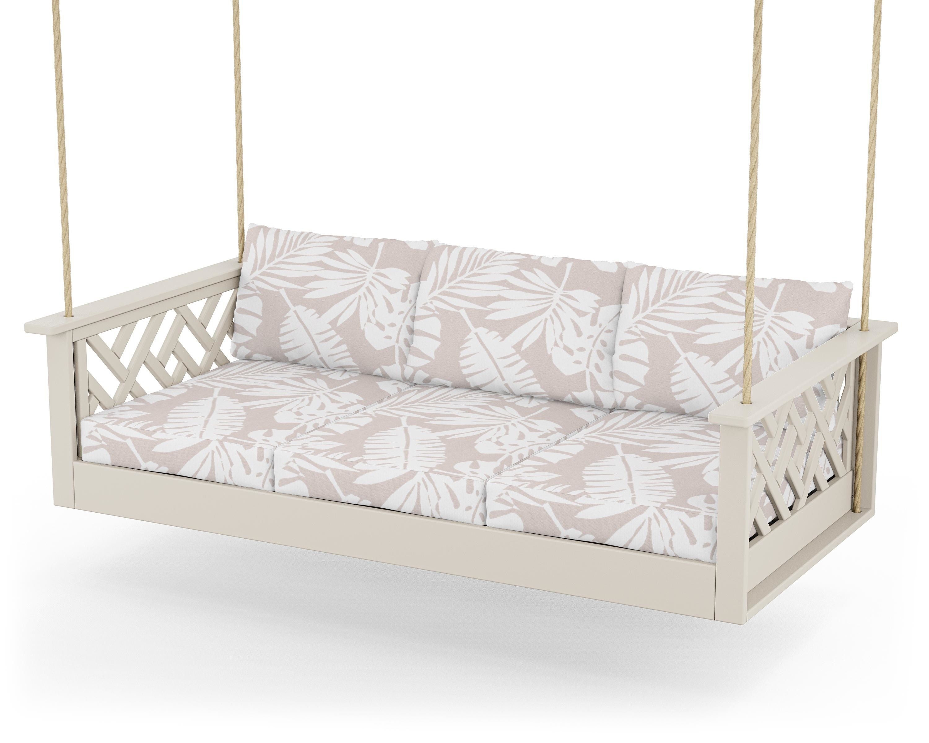 POLYWOOD® Chippendale Daybed Swing in Sand / Leaf Dune Burlap