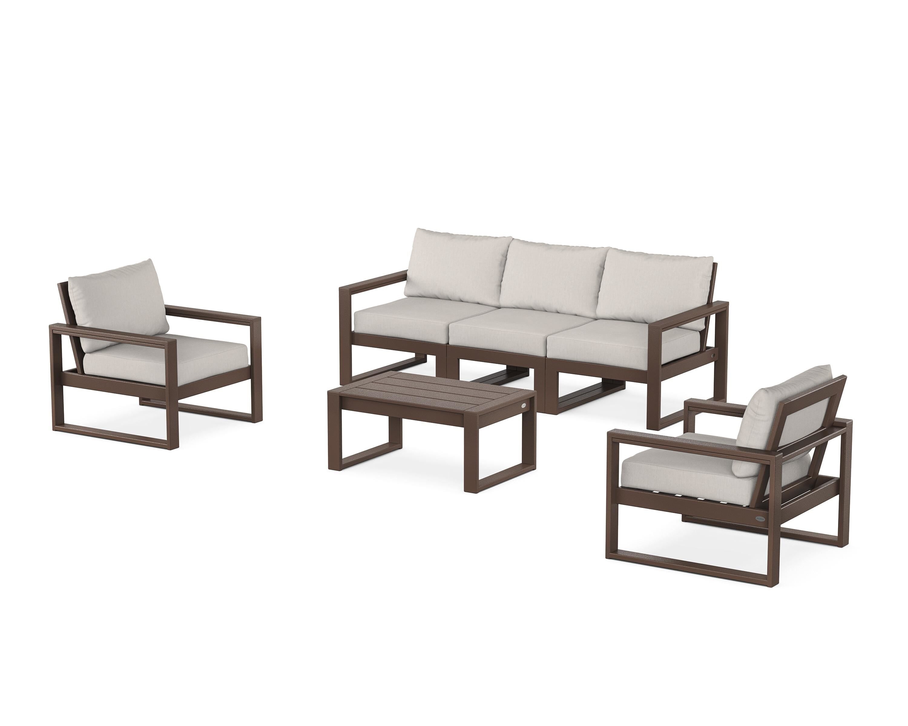 POLYWOOD® EDGE Sectional 4-Piece Deep Seating Set with Sofa in Mahogany / Cast Ash
