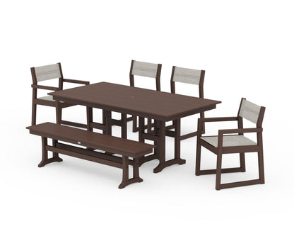 POLYWOOD® EDGE Sling 6-Piece Farmhouse Dining Set in Mahogany / Birch Sling