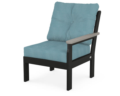 POLYWOOD® Vineyard Modular Right Arm Chair in Black / Driftwood / Lattice Sky Blue