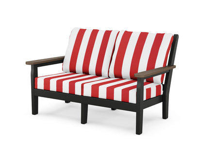 POLYWOOD® Chippendale Deep Seating Loveseat in Black / Kona / Cabana Stripe Crimson