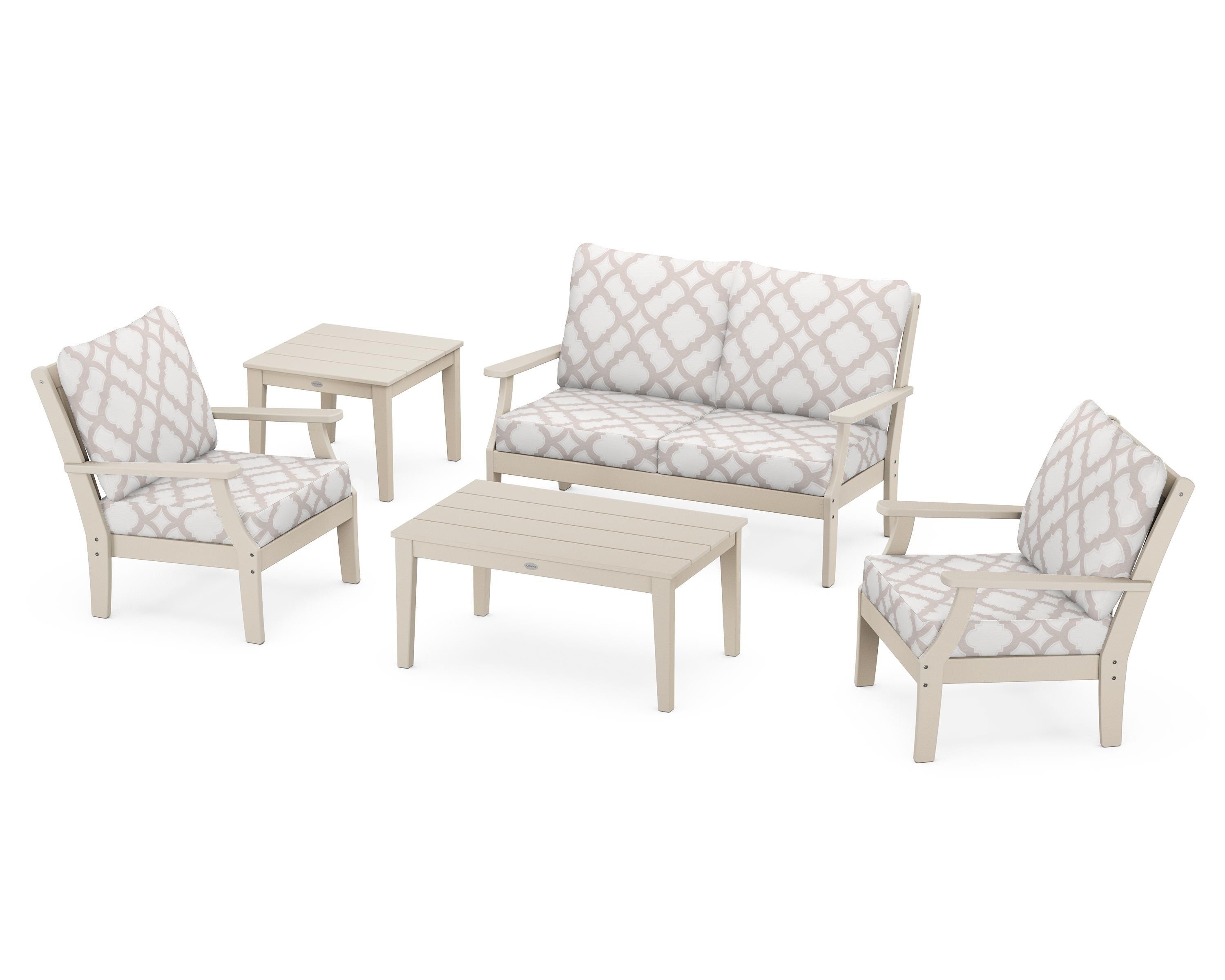 POLYWOOD® Braxton 5-Piece Deep Seating Set in Sand / Trellis Dune Burlap