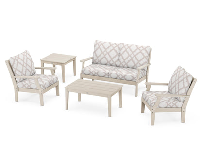 POLYWOOD® Braxton 5-Piece Deep Seating Set in Sand / Trellis Dune Burlap