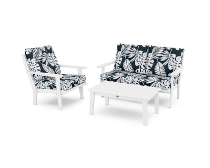 POLYWOOD® Lakeside 3-Piece Deep Seating Set in White / Leaf Marine Indigo