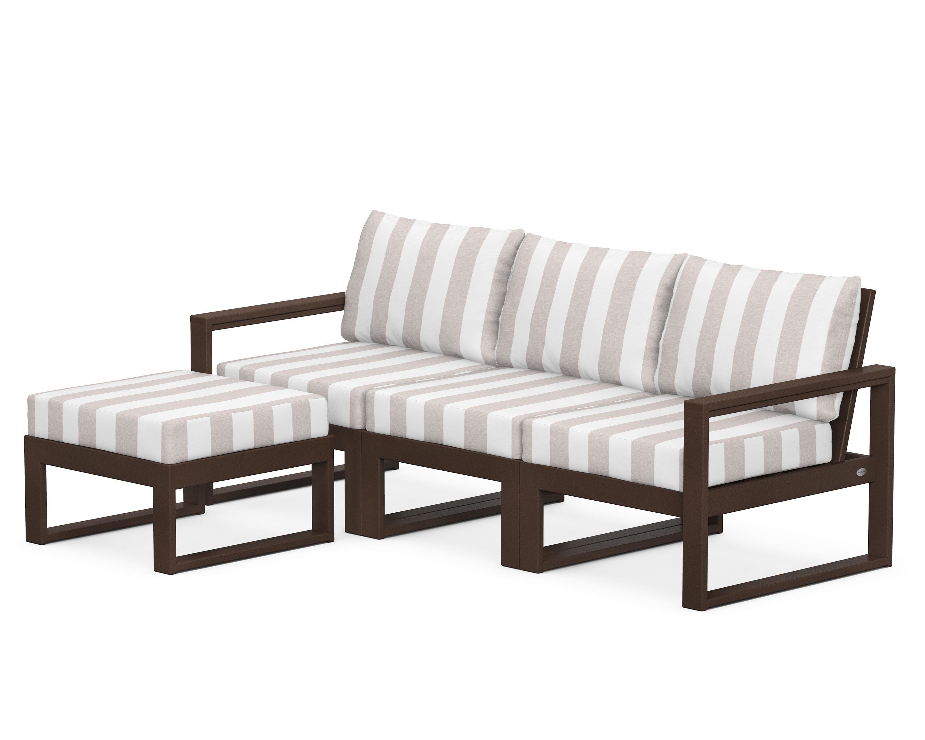 POLYWOOD® EDGE 4-Piece Modular Deep Seating Set with Ottoman in Mahogany / Cabana Stripe Dune Burlap