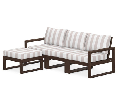 POLYWOOD® EDGE 4-Piece Modular Deep Seating Set with Ottoman in Mahogany / Cabana Stripe Dune Burlap