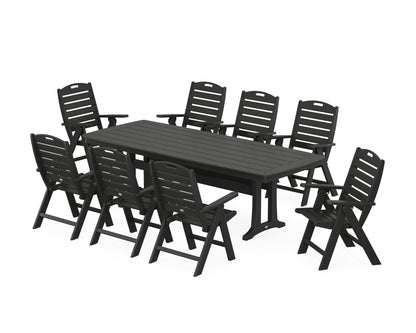 POLYWOOD® Nautical Highback 9-Piece Dining Set with Trestle Legs in Black