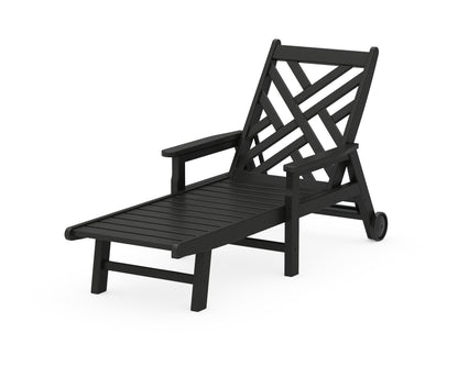 POLYWOOD® Chippendale Chaise with Arms and Wheels in Black