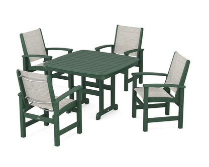 POLYWOOD® Coastal 5-Piece Dining Set in Green / Birch Sling