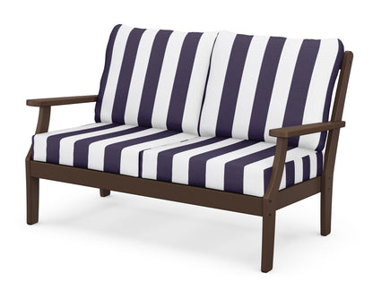POLYWOOD® Braxton Deep Seating Loveseat in Mahogany / Cabana Stripe Navy