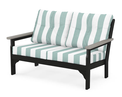 POLYWOOD® Vineyard Deep Seating Loveseat in Black / Driftwood / Cabana Stripe Glacier Spa