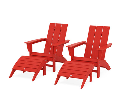 POLYWOOD® Modern Adirondack Chair 4-Piece Set with Ottomans in Sunset Red