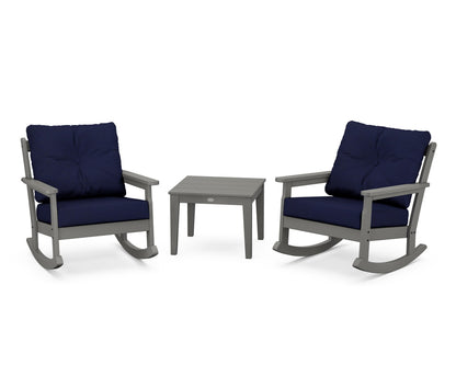 POLYWOOD® Vineyard 3-Piece Deep Seating Rocker Set in Slate Grey / Navy