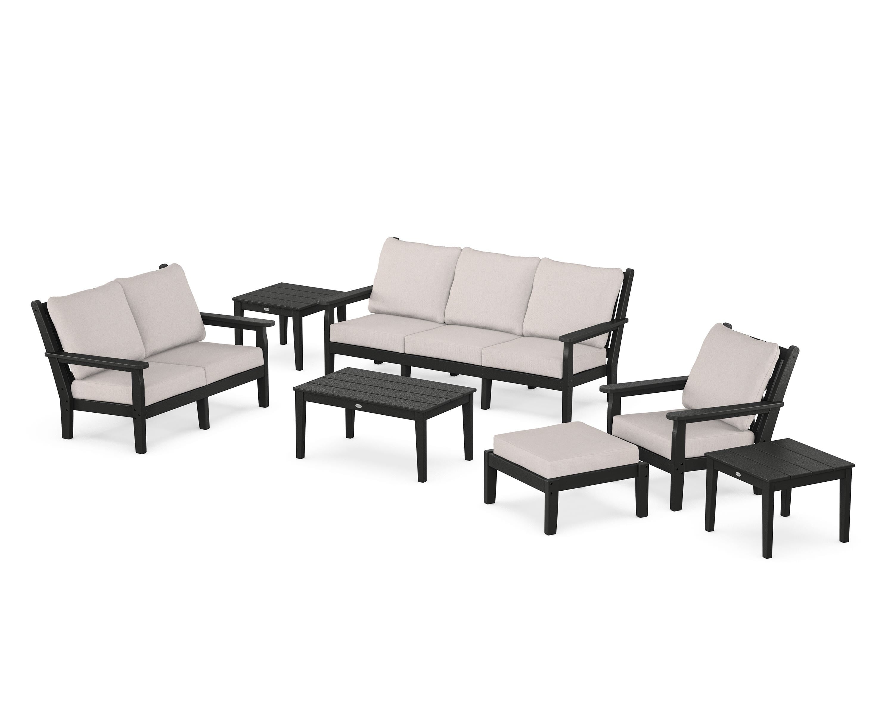POLYWOOD® Chippendale 7-Piece Deep Seating Set in Black / Dune Burlap