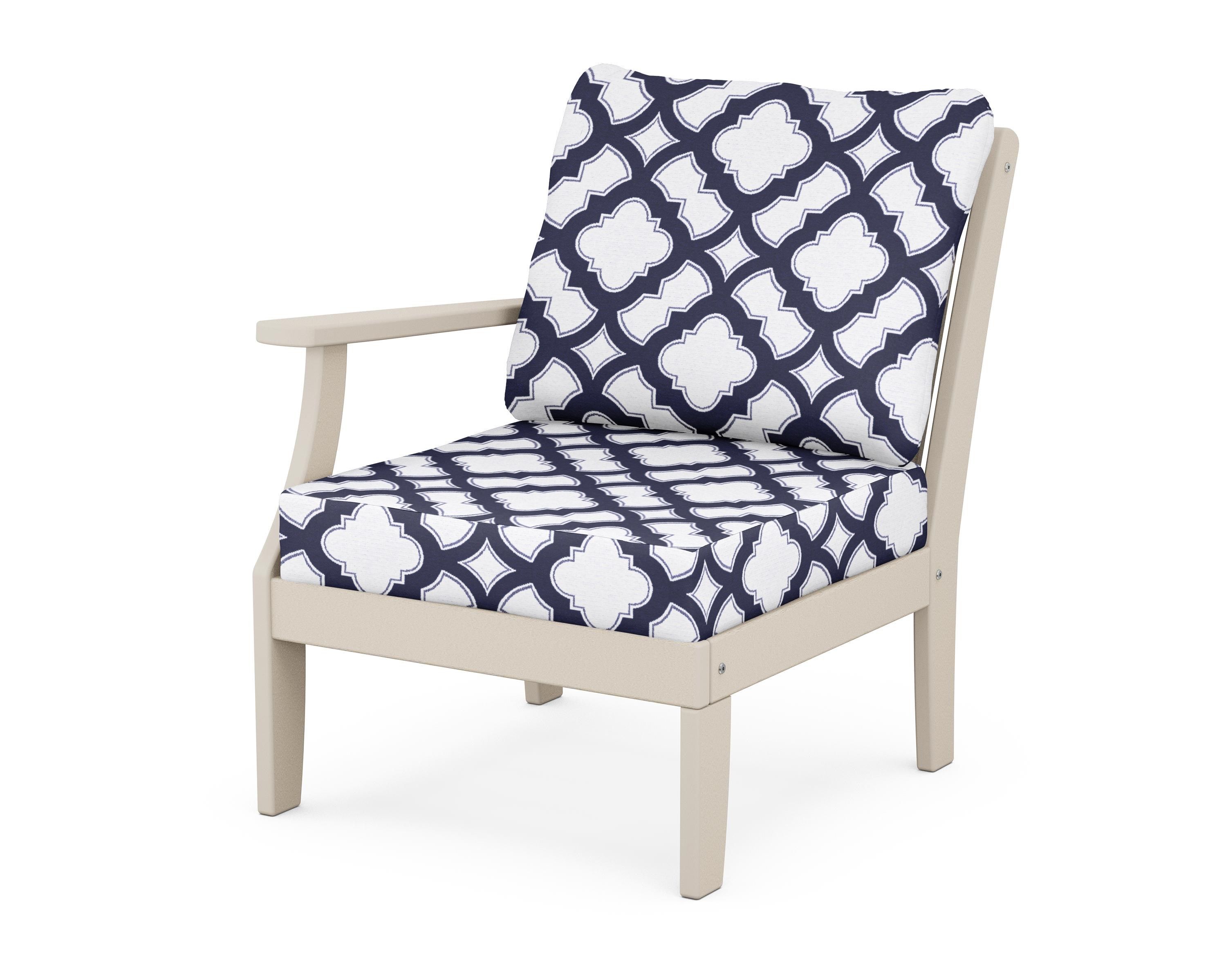 POLYWOOD® Braxton Modular Left Arm Chair in Sand / Trellis Navy