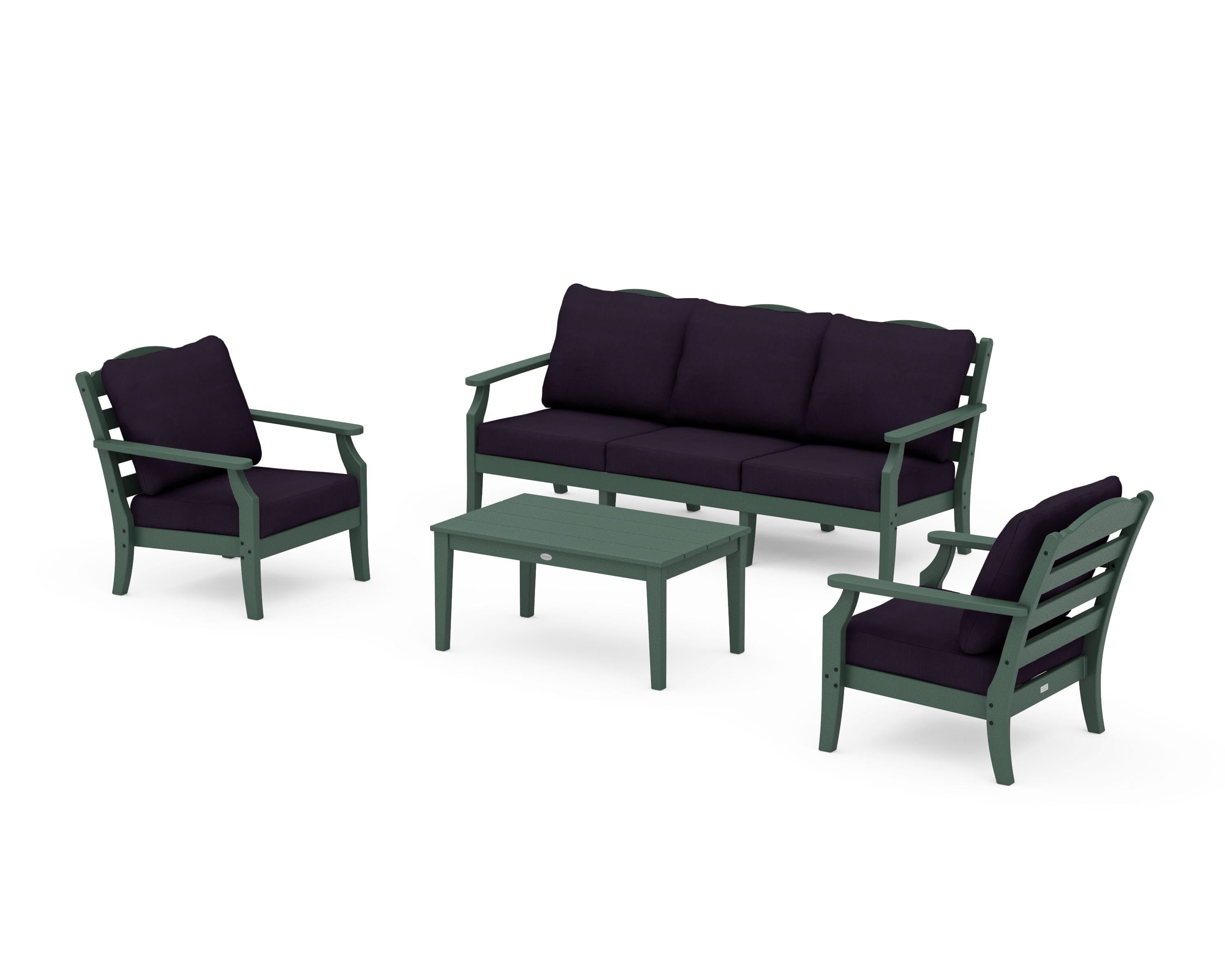 Draper James™ by  POLYWOOD® Savannah 4-Piece Deep Seating Set with Sofa in Green / Navy Linen