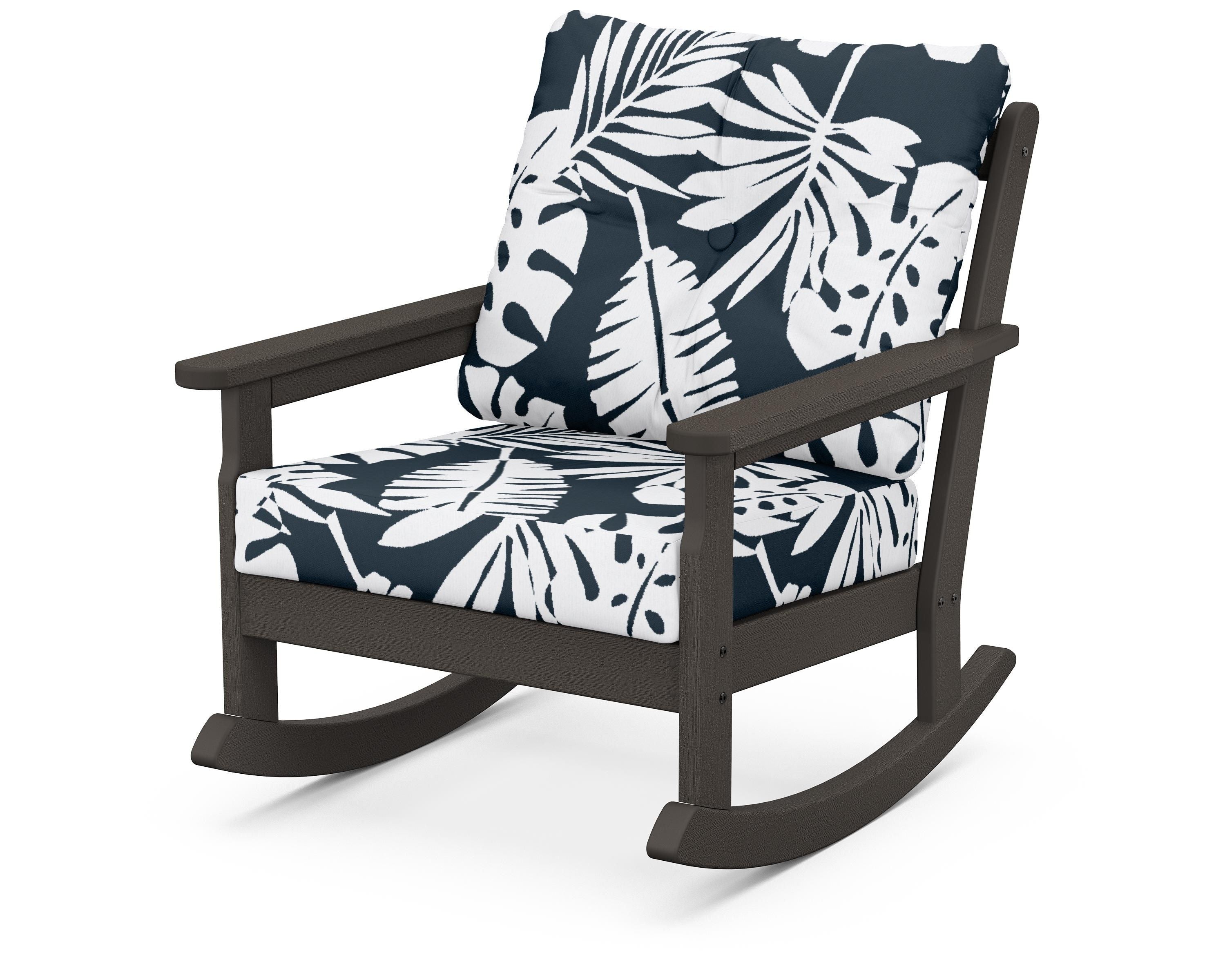 POLYWOOD® Vineyard Deep Seating Rocking Chair in Vintage Coffee / Leaf Marine Indigo
