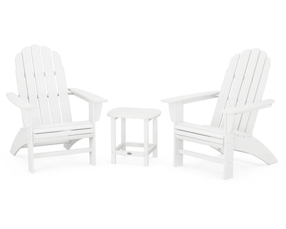 POLYWOOD® Vineyard 3-Piece Curveback Adirondack Set with South Beach 18" Side Table in White