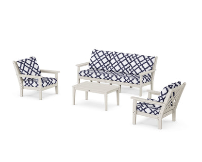 POLYWOOD® Chippendale 4-Piece Deep Seating Set with Sofa in Sand / Trellis Navy