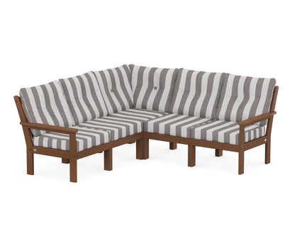 POLYWOOD® Vineyard 5-Piece Sectional in Teak / Cabana Stripe Grey Mist