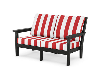 POLYWOOD® Chippendale Deep Seating Loveseat in Black / Cabana Stripe Crimson