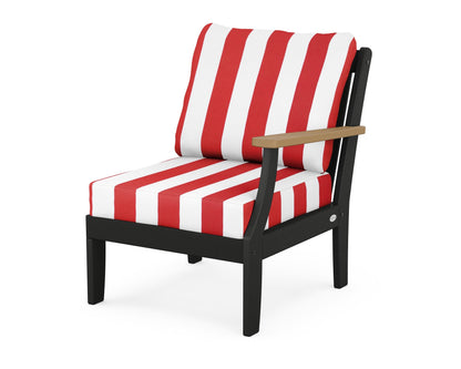 POLYWOOD® Braxton Modular Right Arm Chair in Black / Natural / Cabana Stripe Crimson