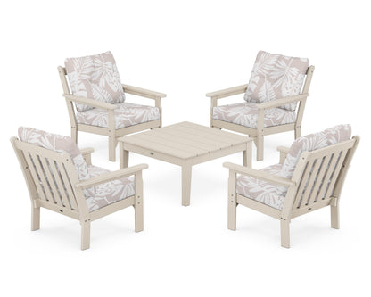 POLYWOOD® Vineyard 5-Piece Deep Seating Conversation Set in Sand / Leaf Dune Burlap