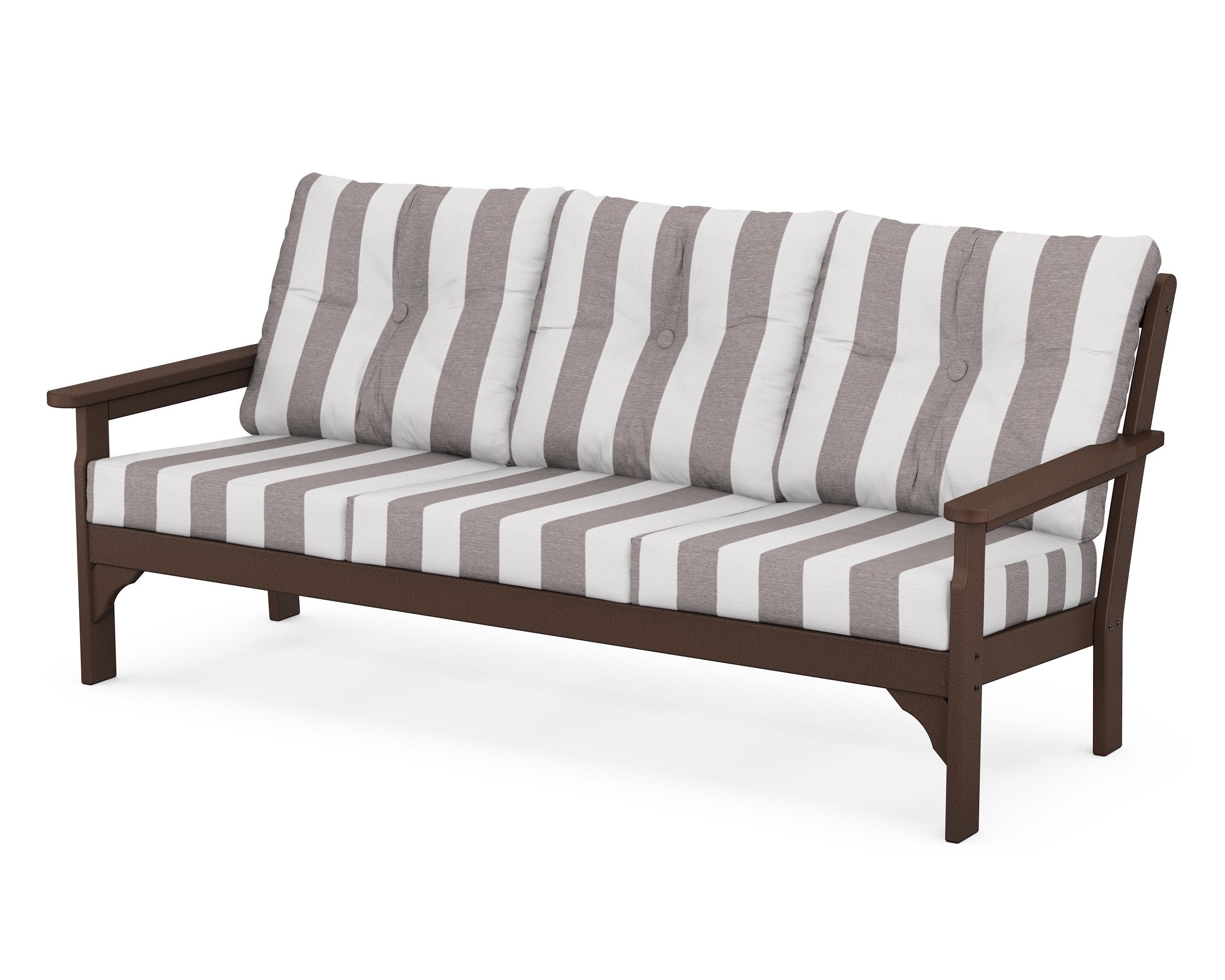 POLYWOOD® Vineyard Deep Seating Sofa in Mahogany / Cabana Stripe Grey Mist
