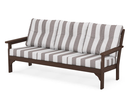 POLYWOOD® Vineyard Deep Seating Sofa in Mahogany / Cabana Stripe Grey Mist