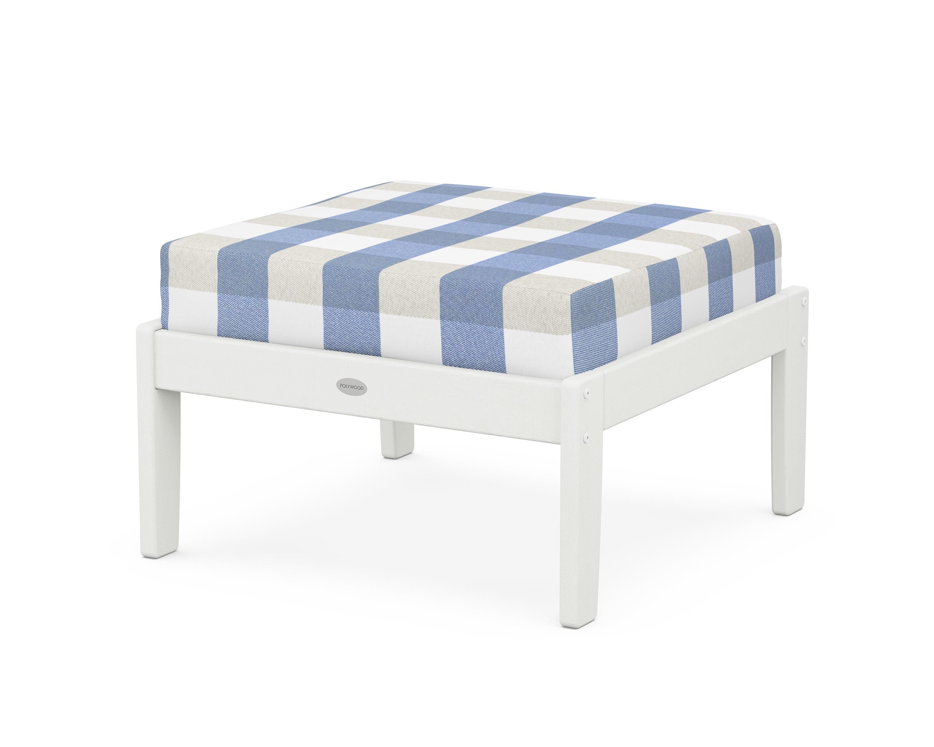 POLYWOOD® Braxton Deep Seating Ottoman in Vintage White / Buffalo Plaid Sky Blue