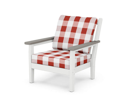 POLYWOOD® Chippendale Deep Seating Chair in White / Driftwood / Buffalo Plaid Crimson