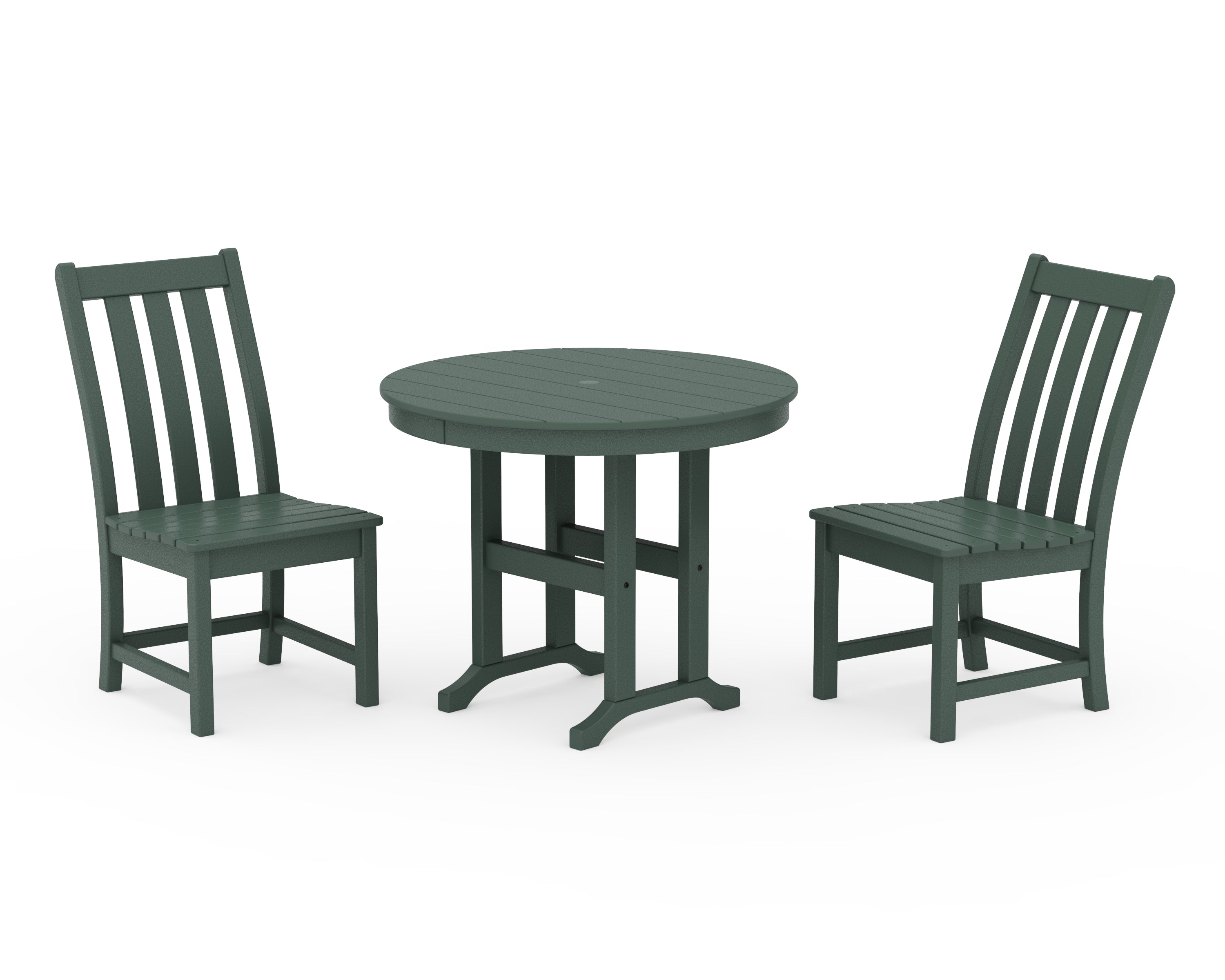 POLYWOOD® Vineyard Side Chair 3-Piece Round Dining Set in Green