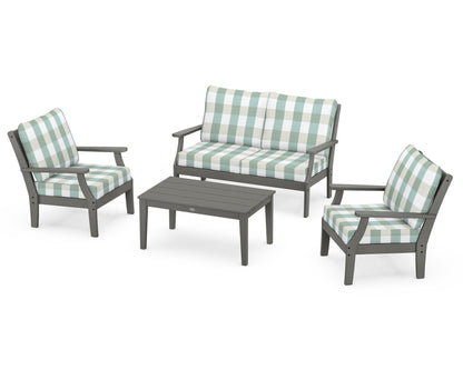 POLYWOOD® Braxton 4-Piece Deep Seating Chair Set in Slate Grey / Buffalo Plaid Glacier Spa