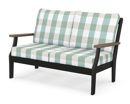 POLYWOOD® Braxton Deep Seating Loveseat in Black / Kona / Buffalo Plaid Glacier Spa