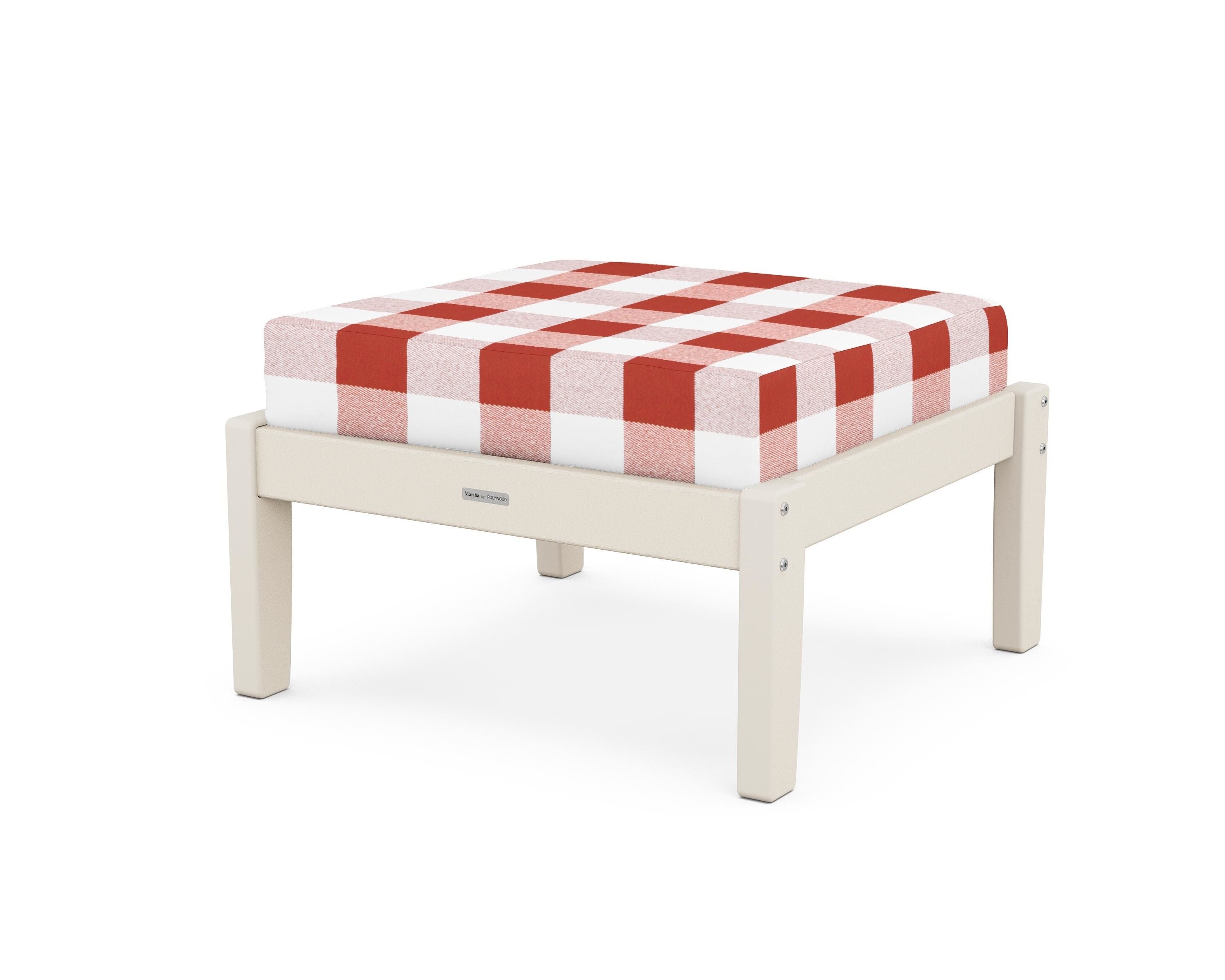 Martha Stewart by POLYWOOD® Chinoiserie Deep Seating Ottoman in Sand / Buffalo Plaid Crimson