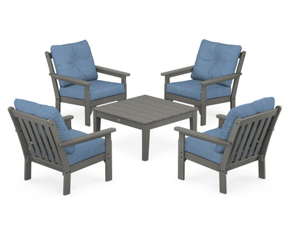 POLYWOOD® Vineyard 5-Piece Deep Seating Conversation Set in Slate Grey / Sky Blue