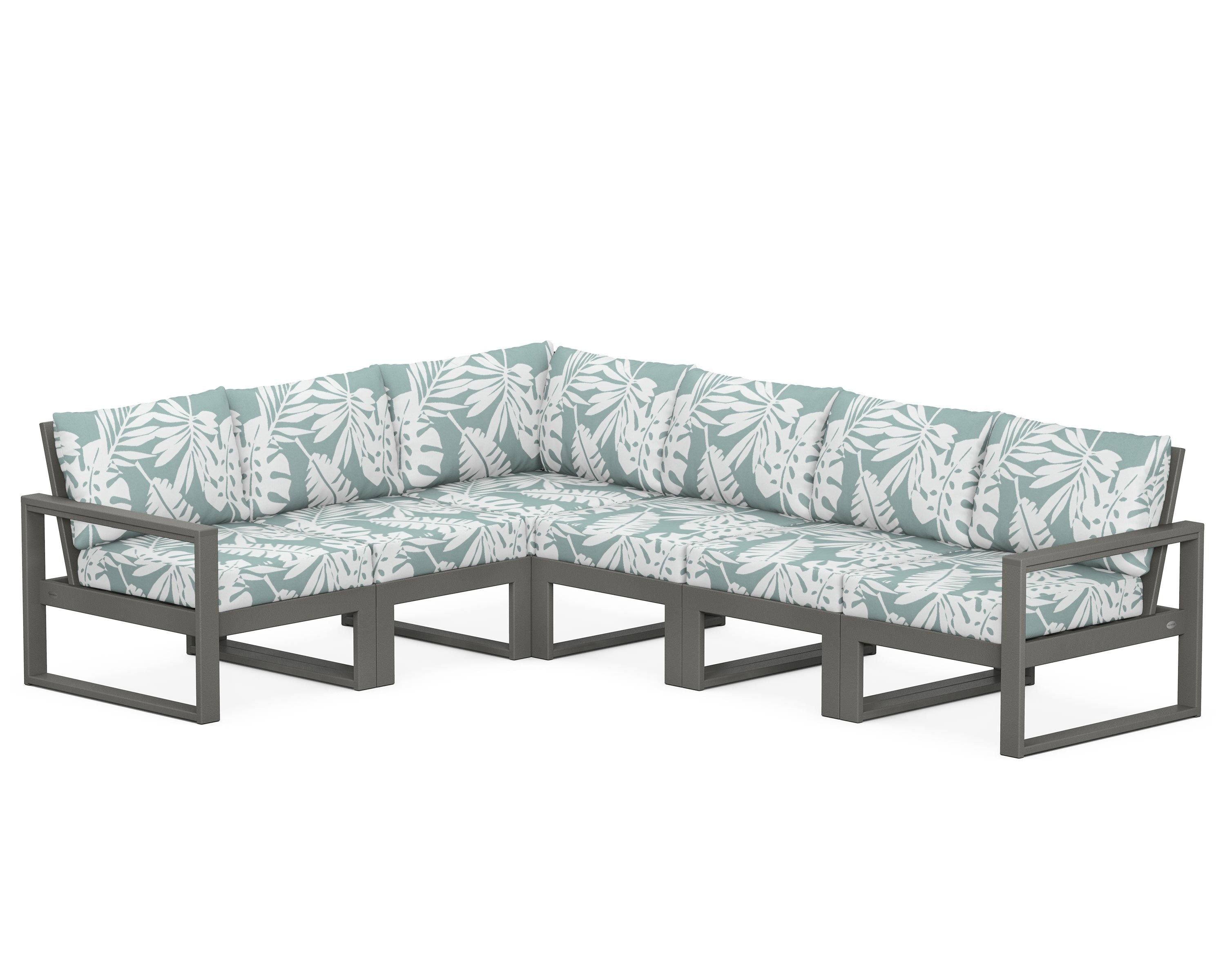 POLYWOOD® EDGE 6-Piece Modular Deep Seating Set in Slate Grey / Leaf Glacier Spa