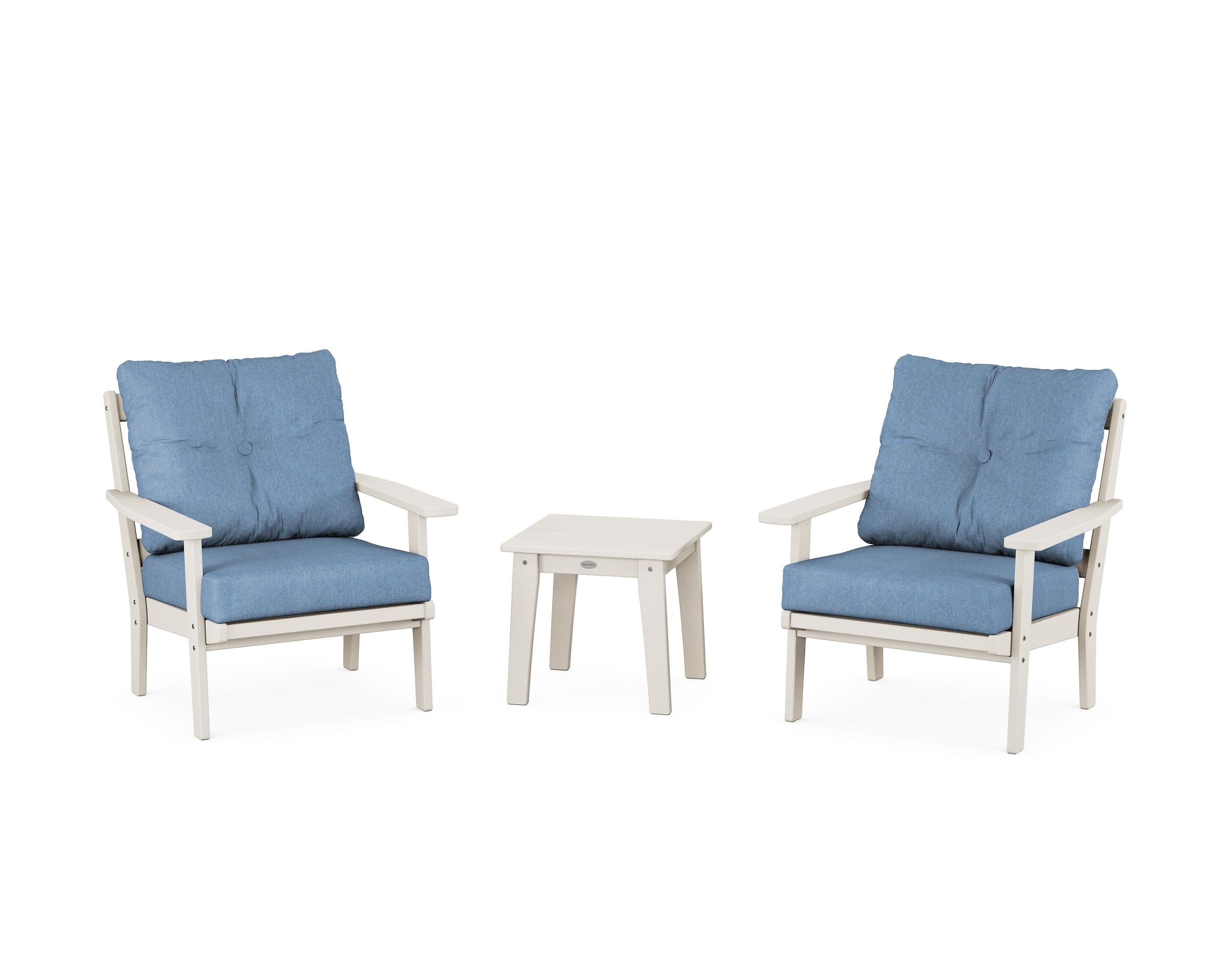 POLYWOOD® Prairie 3-Piece Deep Seating Set in Sand / Sky Blue